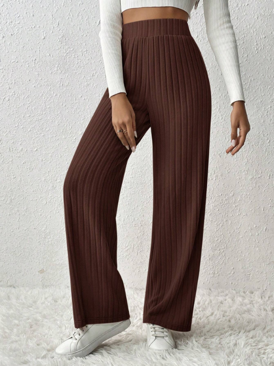 Frenchy Women's High Waist Ribbed Pants