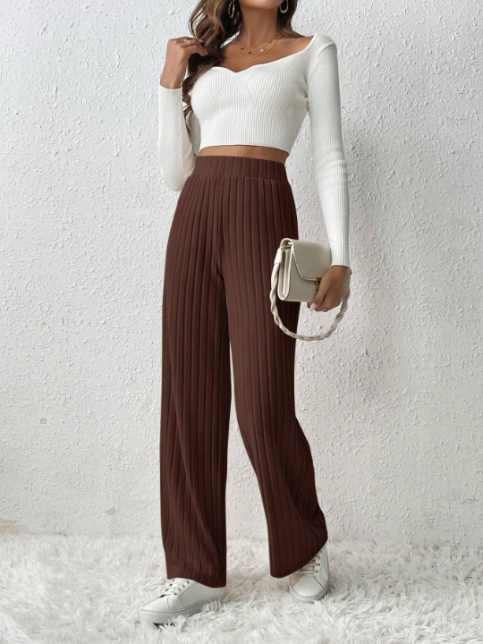 Frenchy Women's High Waist Ribbed Pants