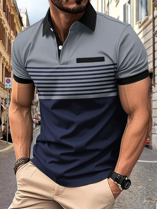 Manfinity Homme Men's Color-Blocked Striped Polo Shirt