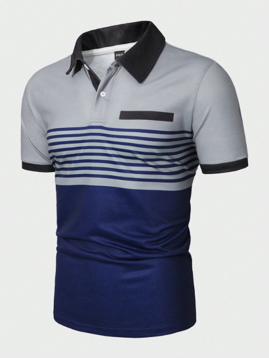 Manfinity Homme Men's Color-Blocked Striped Polo Shirt