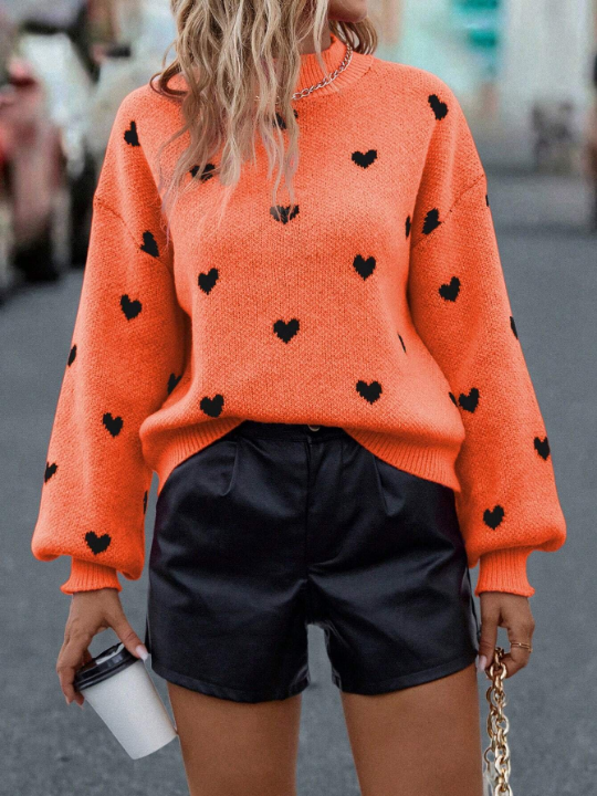 LUNE Heart-Shaped Pattern Drop-Shoulder Sweater