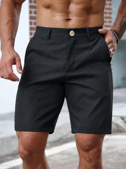 Manfinity Homme Men'S Button Fly Straight Leg Shorts