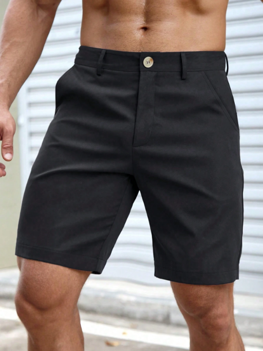 Manfinity Homme Men'S Button Fly Straight Leg Shorts