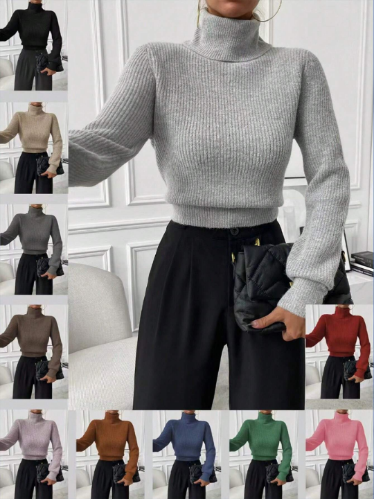 Priv High Neck Lantern Sleeve Sweater