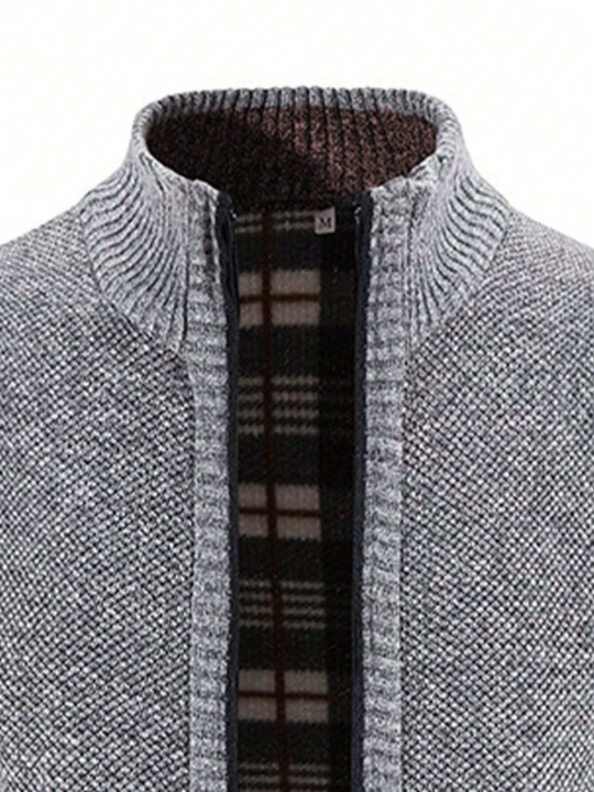 NITAGUT Men Contrast Plaid Lining Zip Up Jacket