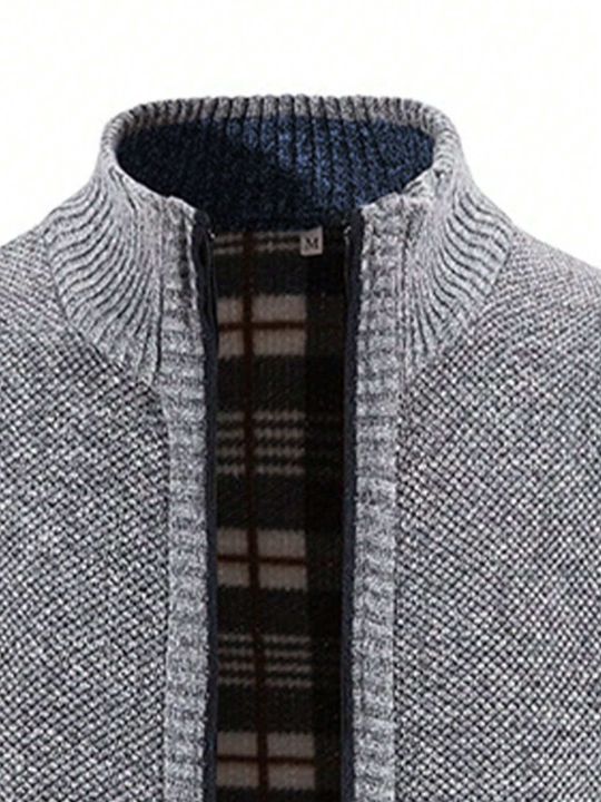 NITAGUT Men Contrast Plaid Lining Zip Up Jacket