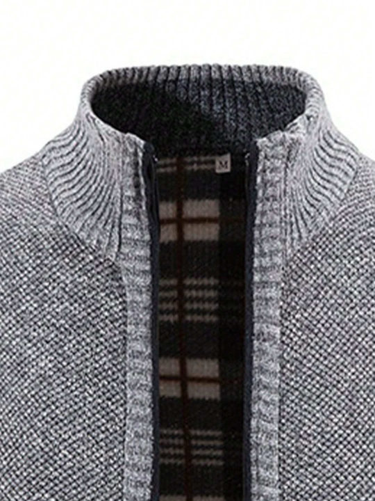 NITAGUT Men Contrast Plaid Lining Zip Up Jacket