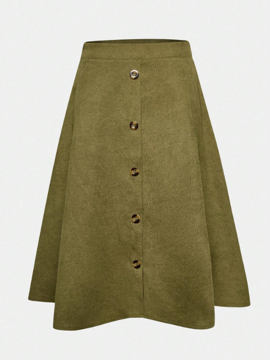 Teenage Girls' Solid Color Front Button Skirt