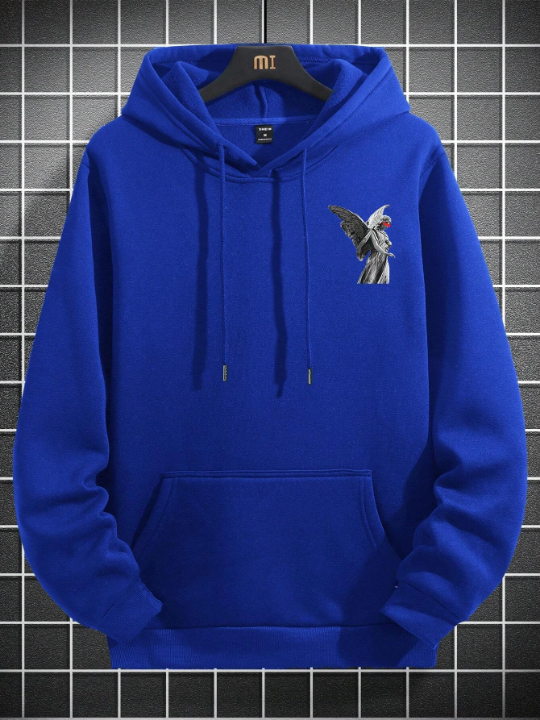 Manfinity EMRG Loose Fit Men's Sculpture Slogan Print Drawstring Hooded Fleece Sweatshirt