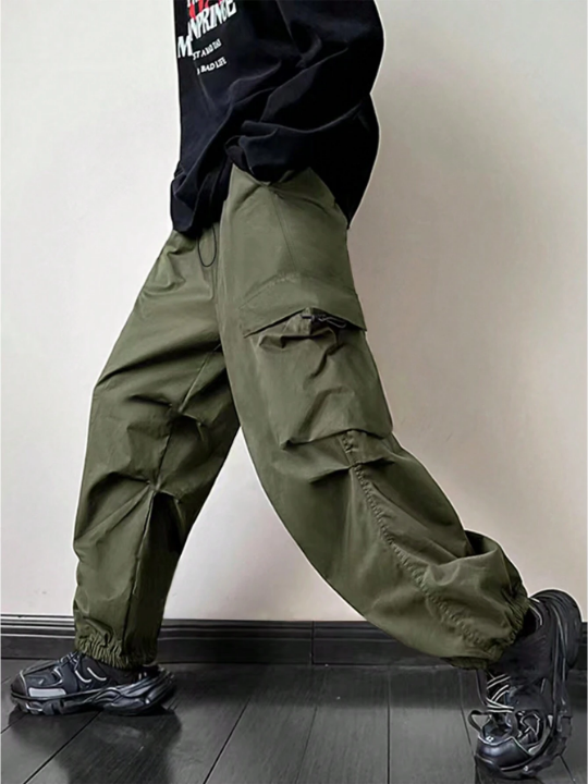 ROMWE Street Life Men Flap Pocket Side Drawstring Waist Cargo Pants