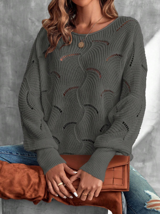 LUNE Women's Loose Knitted Sweater With Hollow Out Details