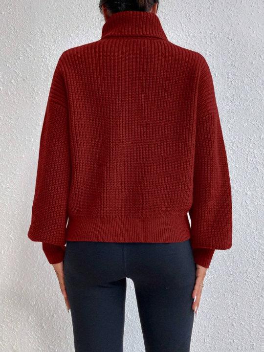 Frenchy Solid Color Turtleneck Drop Shoulder Sweater