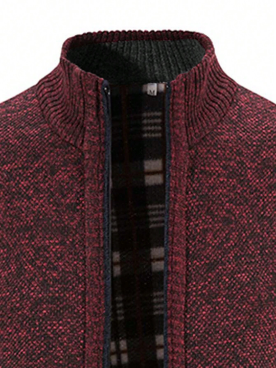 NITAGUT Men Contrast Plaid Lining Zip Up Jacket