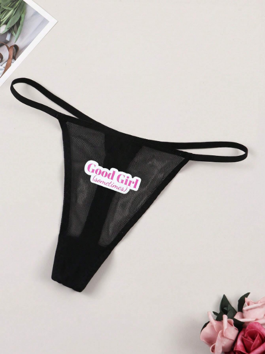 Women's Sexy Breathable Lace Thong Panties With English Letters