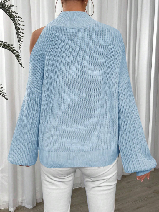 Essnce Lantern Sleeve Sweater With Cut-Out Shoulder Detail