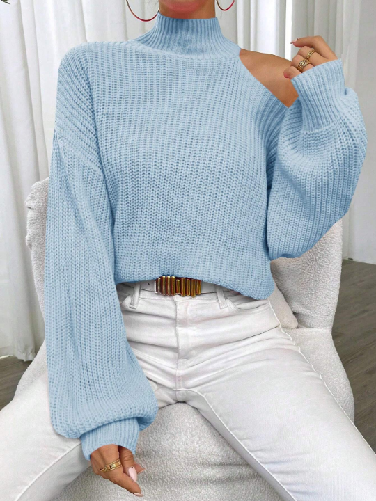 Essnce Lantern Sleeve Sweater With Cut-Out Shoulder Detail