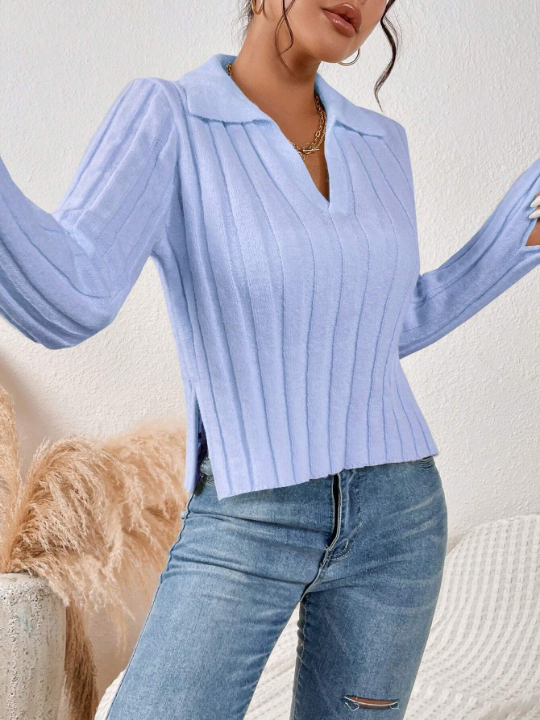 Essnce V-Neck Bell Sleeve Pullover Sweater