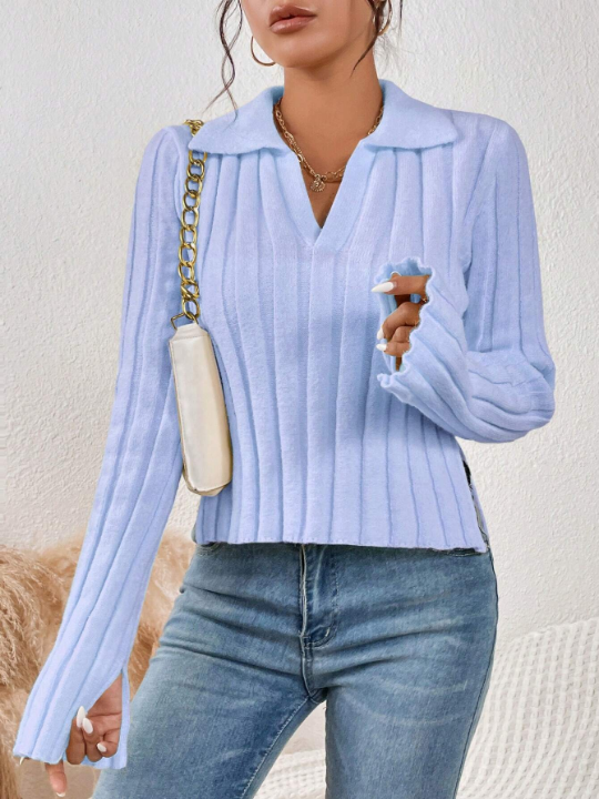 Essnce V-Neck Bell Sleeve Pullover Sweater