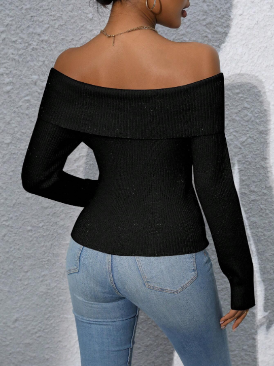 Priv Women's One Shoulder Ribbed Knit Long Sleeve Sweater