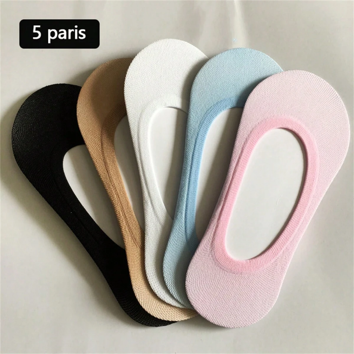 5pairs/Pack New Style Women's Candy-Colored Boat Socks, Casual Anti-Slip Invisible Shallow Mouth Socks, Nylon Invisible Socks, Low-Cut Short Socks For All Seasons