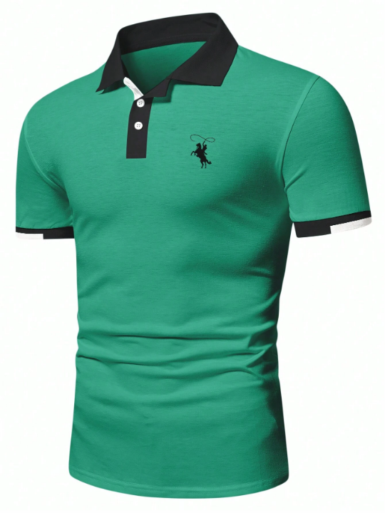 Manfinity Mode Men's Color Block Horse Riding Printed Polo Shirt