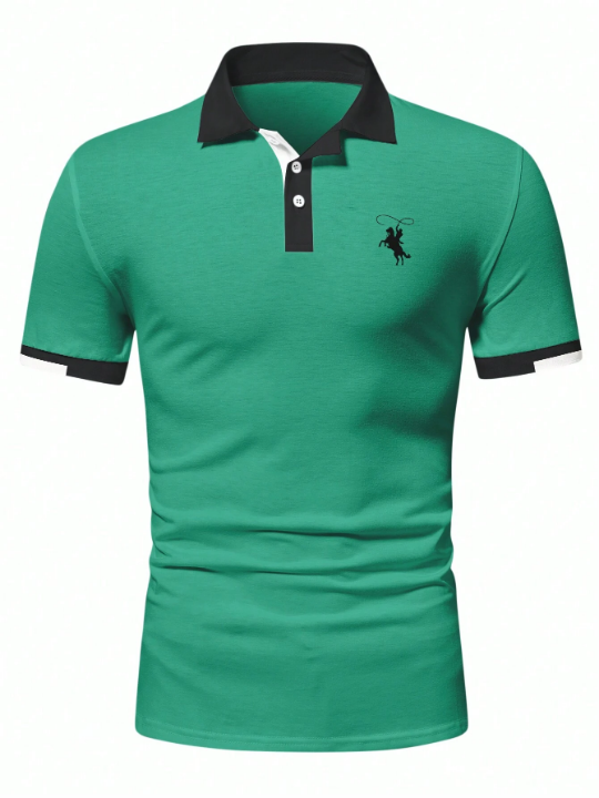 Manfinity Mode Men's Color Block Horse Riding Printed Polo Shirt