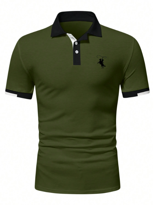 Manfinity Mode Men's Contrast Color Printed Polo Shirt With Horse Riding Pattern