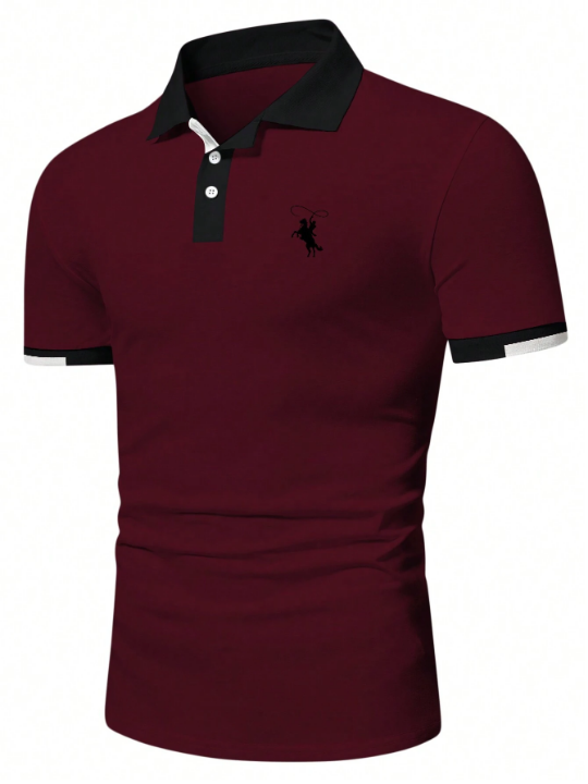 Manfinity Mode Men's Equestrian Printed Short Sleeve Polo Shirt