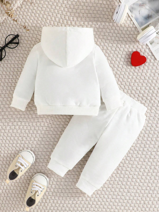 Baby Girls' New Fashion Casual Spring Autumn Heart Pattern Solid Color Long Sleeve Hoodie And Pants Set