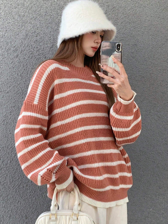 DAZY Women's Striped Drop Shoulder Sweater