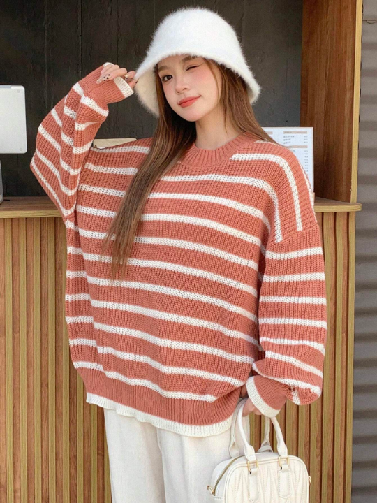 DAZY Women's Striped Drop Shoulder Sweater