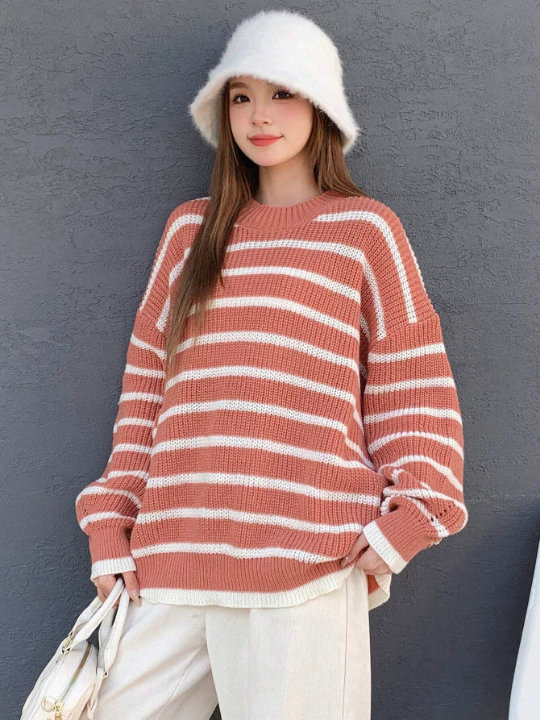 DAZY Women's Striped Drop Shoulder Sweater