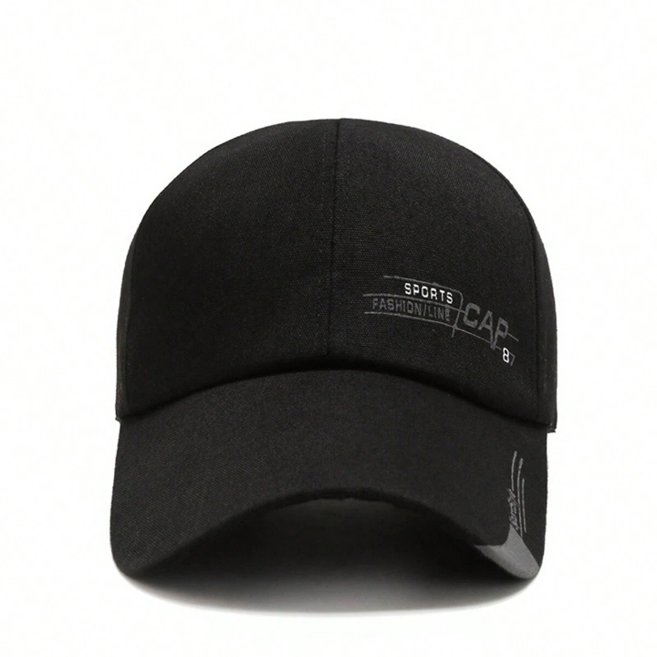 1pc Men's Fashionable Outdoor Baseball Cap With Printed Canvas & Extended Brim, Simple Style Duckbill Sun-Shading Cap