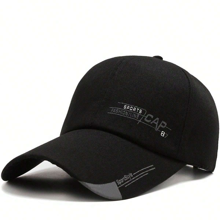 1pc Men's Fashionable Outdoor Baseball Cap With Printed Canvas & Extended Brim, Simple Style Duckbill Sun-Shading Cap