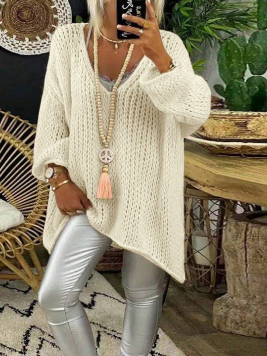 LUNE Solid Color V-Neck Sweater