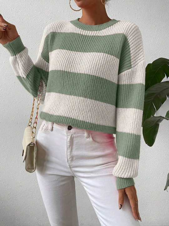 Essnce Color-Block Striped Long Sleeve Pullover Sweater