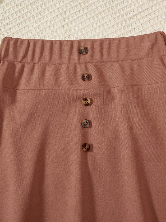 Girls' Elastic Waist A-Line Skirt With Decorative Buttons, For Tween Girls