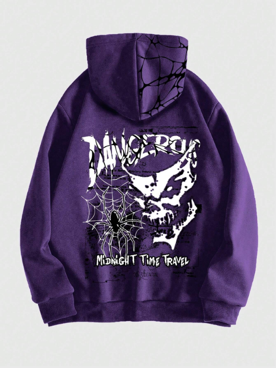 ROMWE Grunge Punk Men's Spider Printed Long Sleeve Sweatshirt