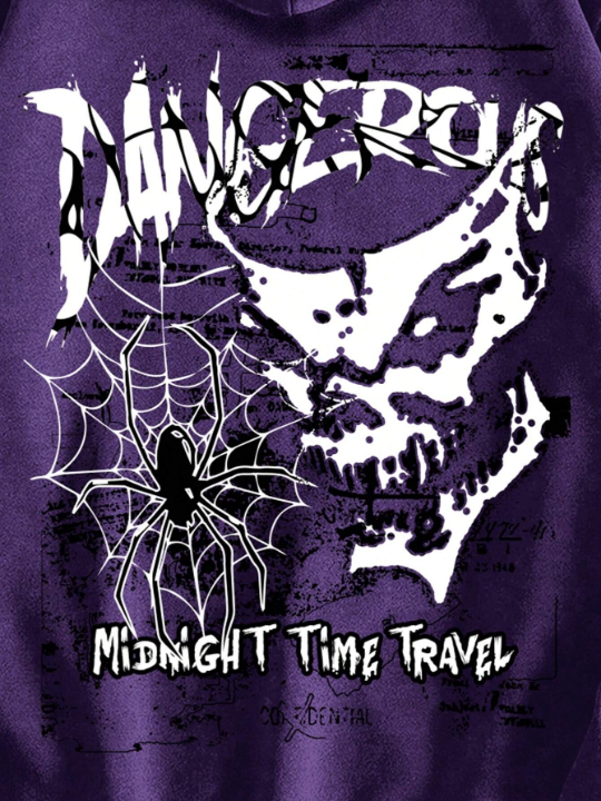 ROMWE Grunge Punk Men's Spider Printed Long Sleeve Sweatshirt