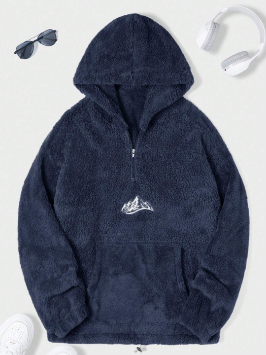 Manfinity Sporsity Men's Plush Hoodie With Printed Mountain Pattern