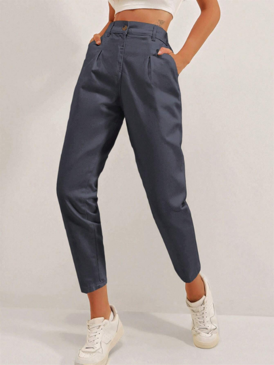 Frenchy Fold Pleated Detail Cropped Carrot Pants