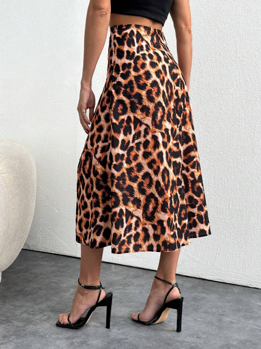 Frenchy Leopard Print High Split Skirt