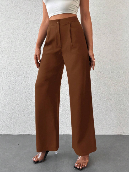 Plicated Detail Wide Leg Pants