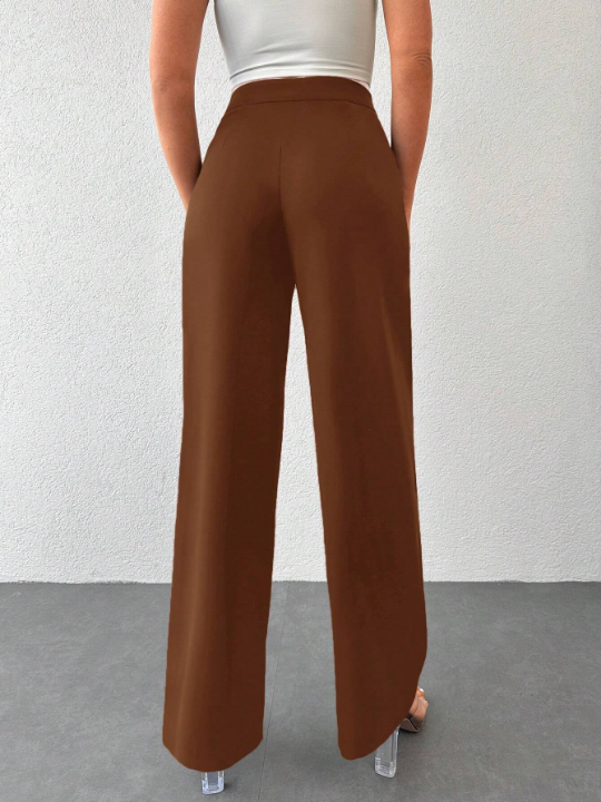 Plicated Detail Wide Leg Pants