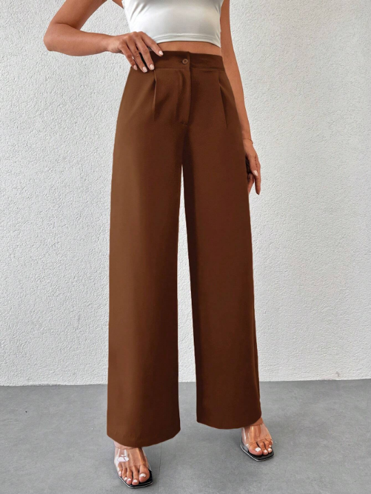 Plicated Detail Wide Leg Pants