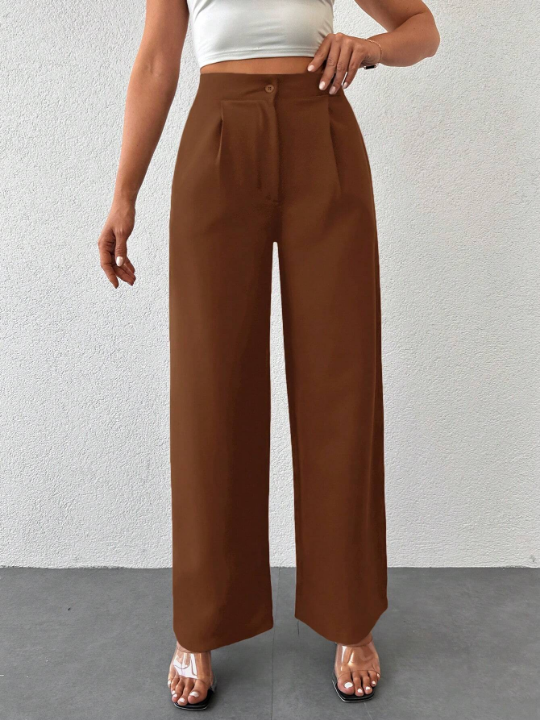 Plicated Detail Wide Leg Pants