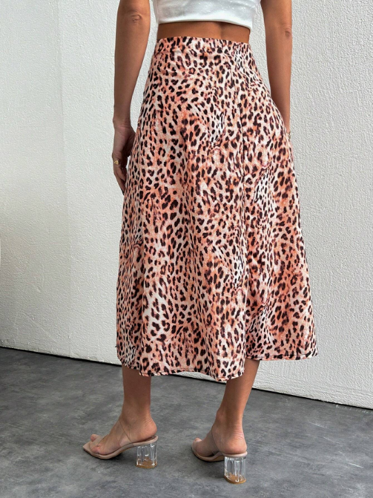 Frenchy Women'S Leopard Print High Slit Skirt