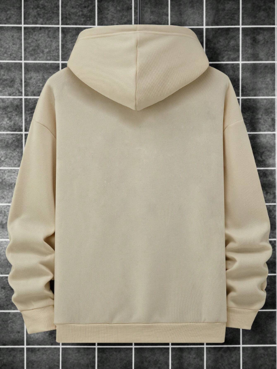 Manfinity Hypemode Men's Letter Printed Kangaroo Pocket Fleece Lined Hoodie