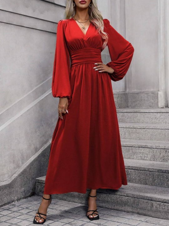 Women's Lantern Sleeve High Slit Dress