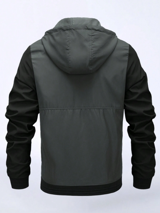 Manfinity Homme Men'S Color Block Letter Print Zipper Front Hooded Jacket